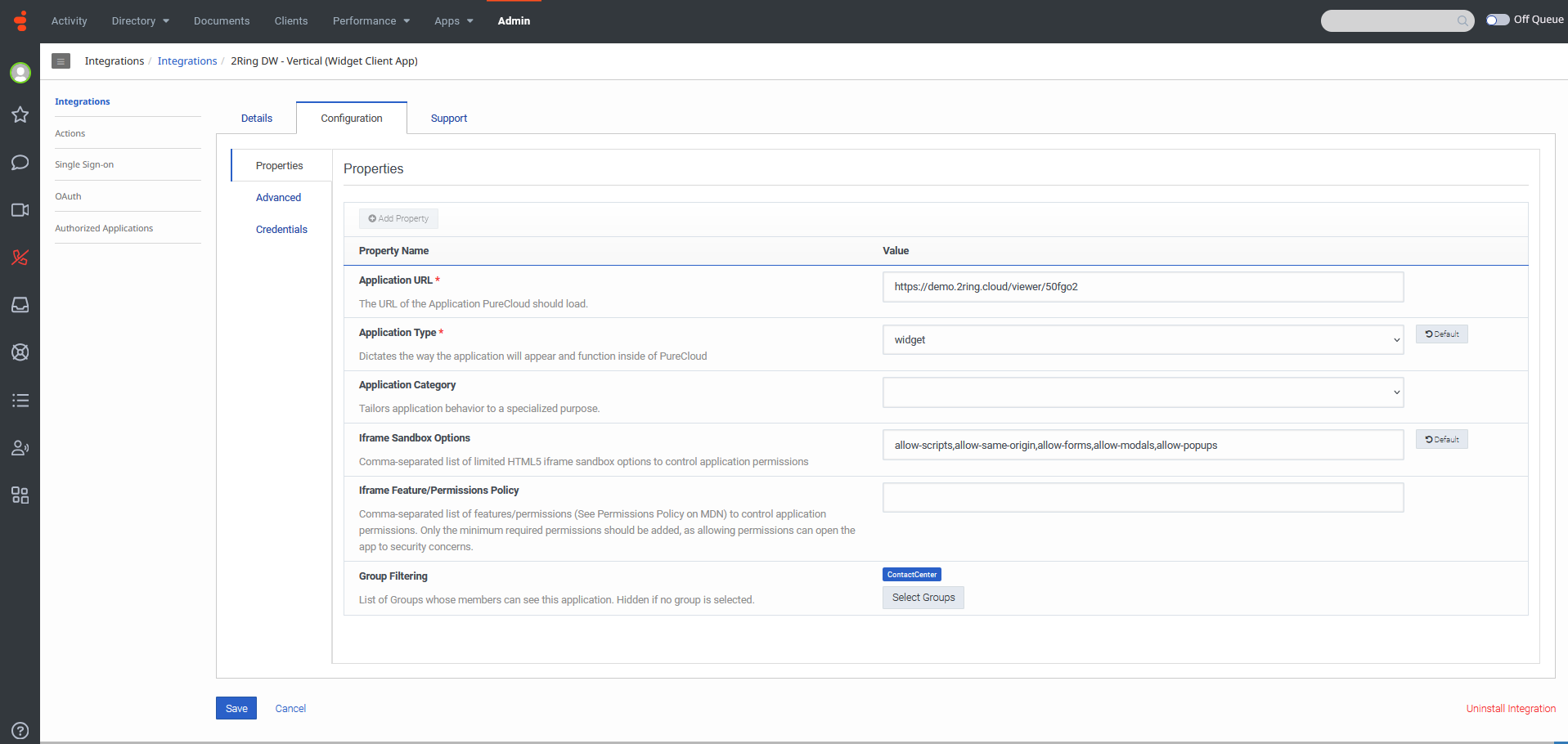 Embedding DW layouts in Genesys Cloud “Desktop” — 2Ring Dashboards ...