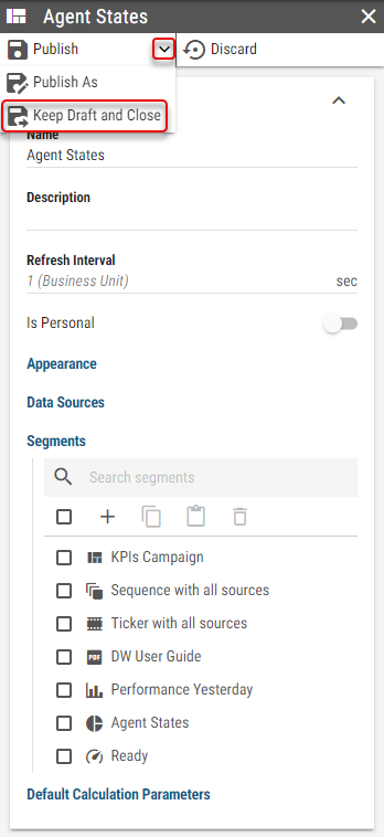 Publishing/Discarding Changes — 2Ring Dashboards & Wallboards Documentation